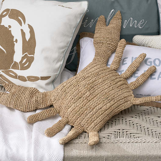 Raffia Crab Pillow Natural