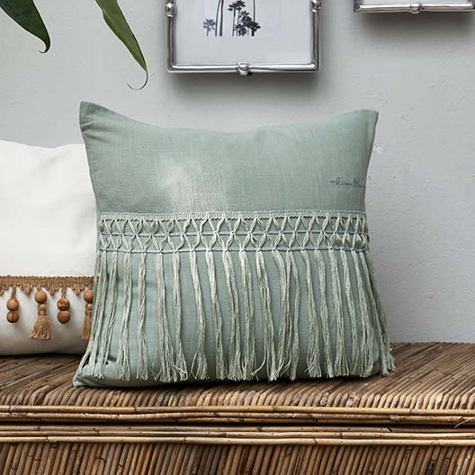 Botanical Fringe Pillow Cover Green 50x50