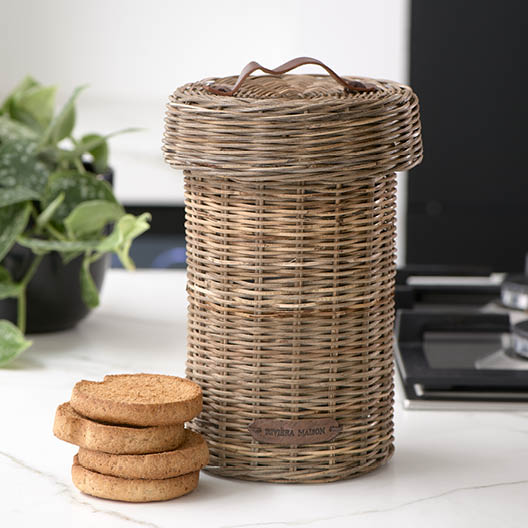 Rustic Rattan Biscuit Barrel