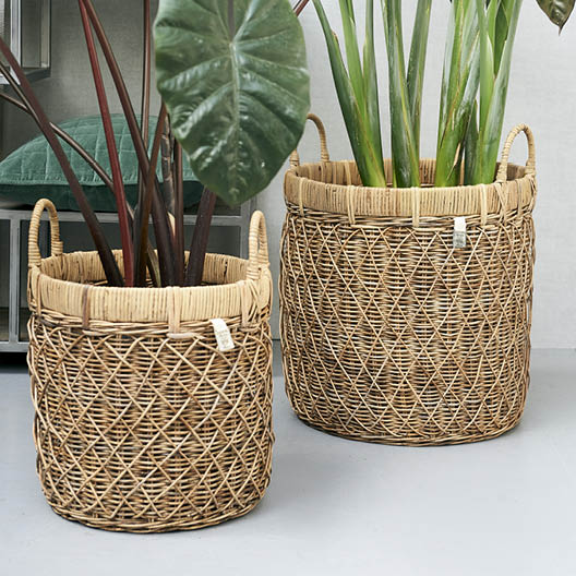 Rustic Rattan Diamond Weave Basket Set Of 2 Pieces