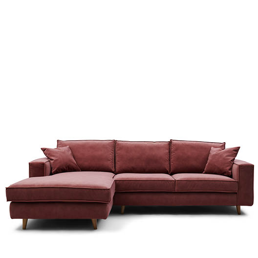 Kendall Sofa With Chaise Longue Left, Velvet, Misty Rose