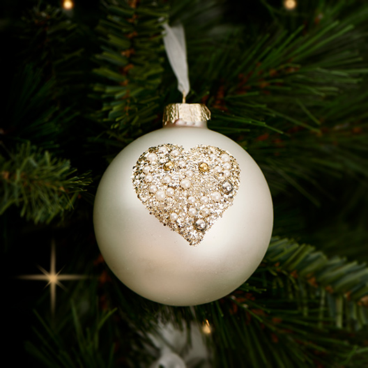 Glittering Heart Ornament Champagne Dia 8