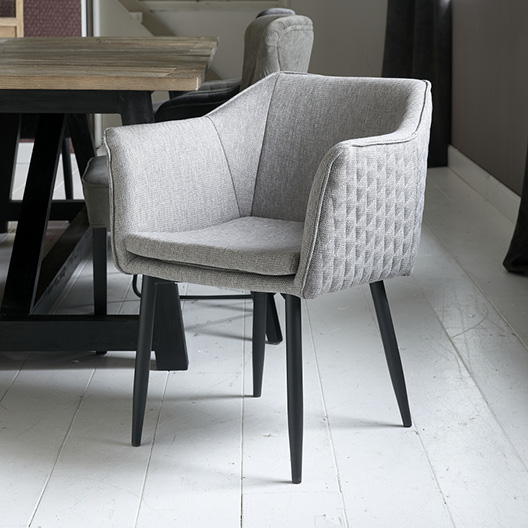 Megan Dining Armchair Black Leg, Mélane Weave, Fog