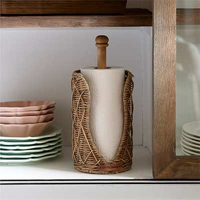 Rustic Rattan Diamond Weave Kitchen Roll Holder