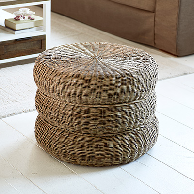 Rustic Rattan Macaron Footstool