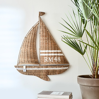 Rustic Rattan Sailing Boat Wall Decoration