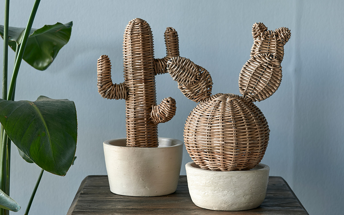 Rustic Rattan Cactus