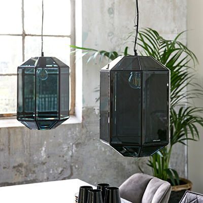 French Glass Hanging Lamp Black