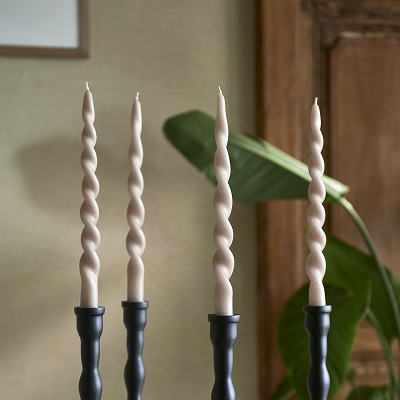 Twisted Dinner Candles Flax 4pcs