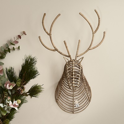 Rustic Rattan Christmas Reindeer Wall Decoration