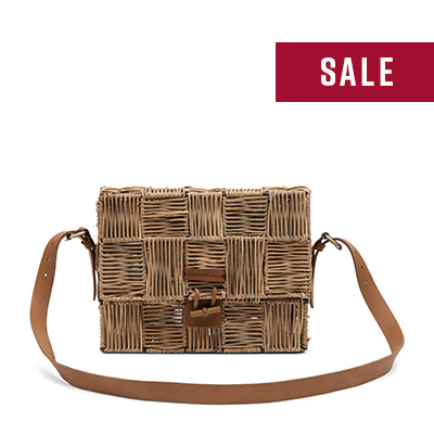 Rustic Rattan Block Weave Handbag