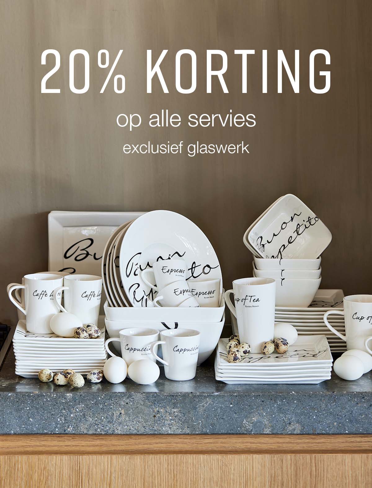 20% Korting op alle servies