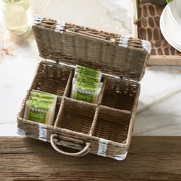 Rustic Rattan Suitcase Tea Box