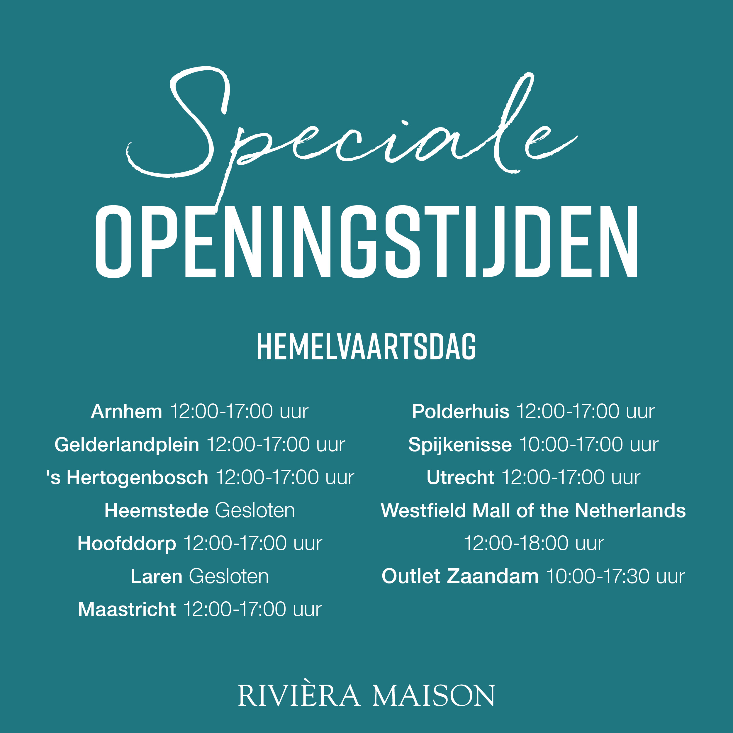 Openingstijden Hemelvaart