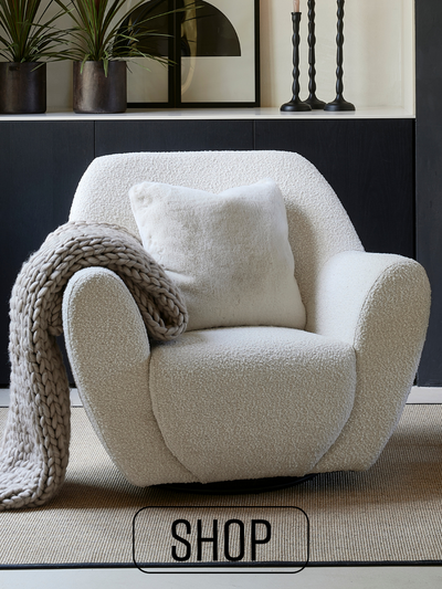 The Jill Swivel Chair, bouclé, white sand